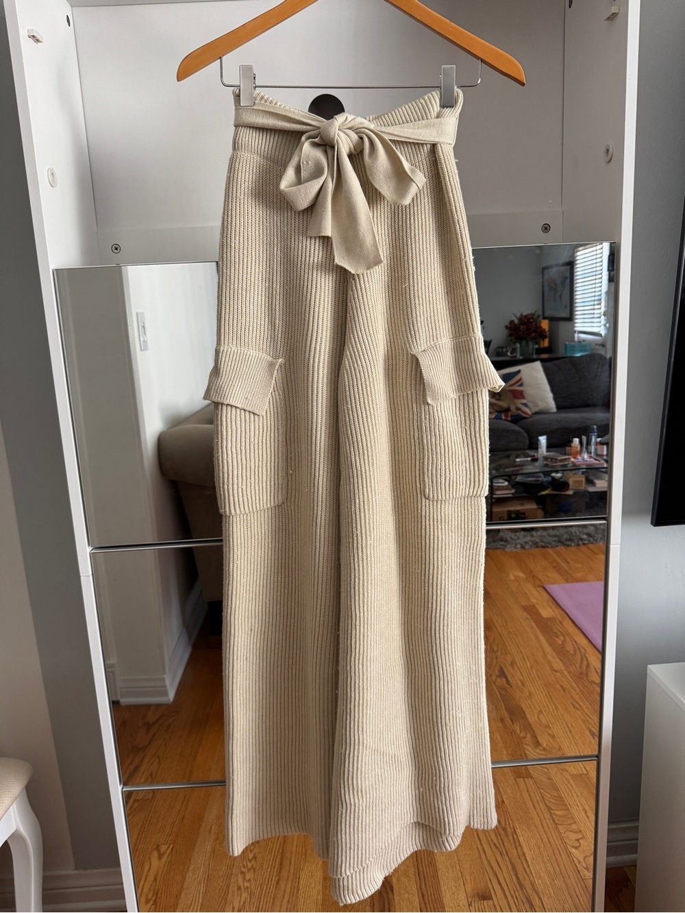 House of CB Cream Ribbed Wide leg  pants XS